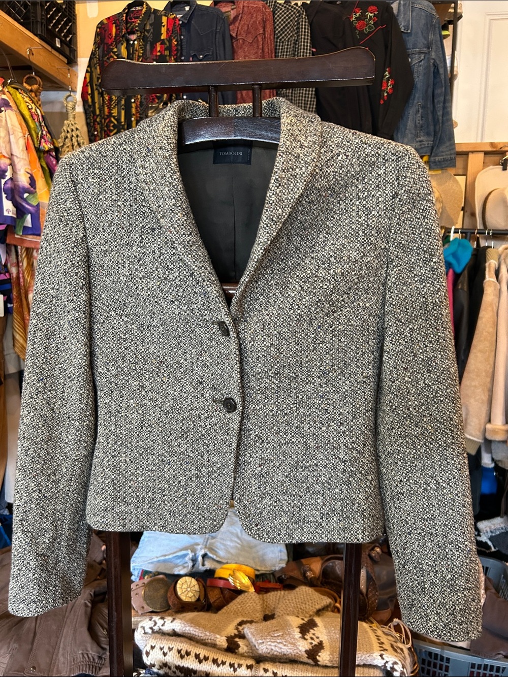 Tombolini Black & White Tweed Notch Collar Blazer